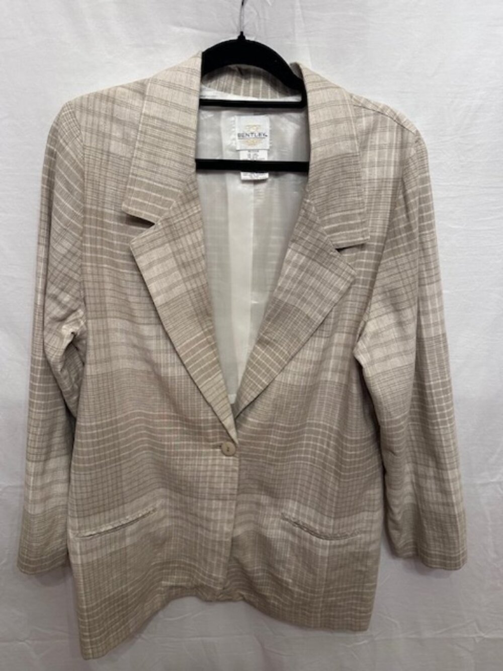 Bentley Tan Plaid Linen Blend Blazer Medium Career Jacket